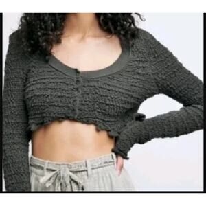 Free People Rosehip Cardi in Raven Feather Sz L Cropped Textured Knit Boho Chic